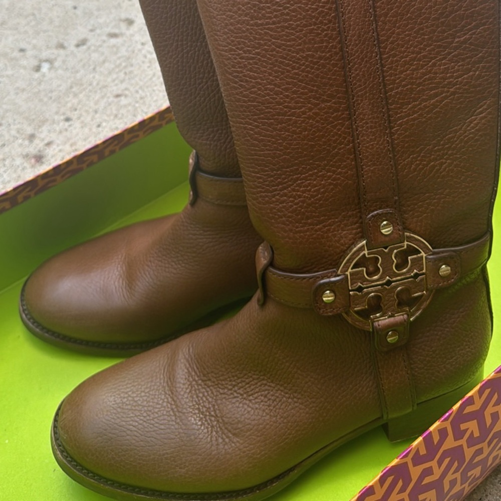 Tory Burch Almond Leather Riding Boots